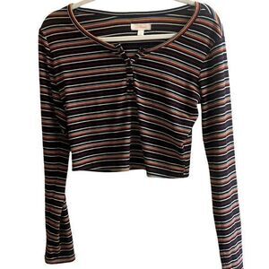 Colsie Multi Striped Long‎ Sleeve Rib Crop Top Size Medium